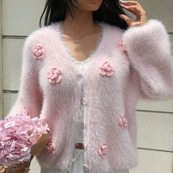 Pink Casual Women's Long Sleeve Cardigan - Picture 5 of 8